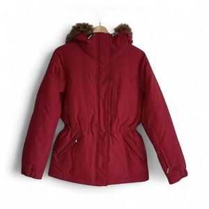 Lauren Ralph Lauren Women's S Red Down Puffer Parka Coat Faux Fur Hood Winter